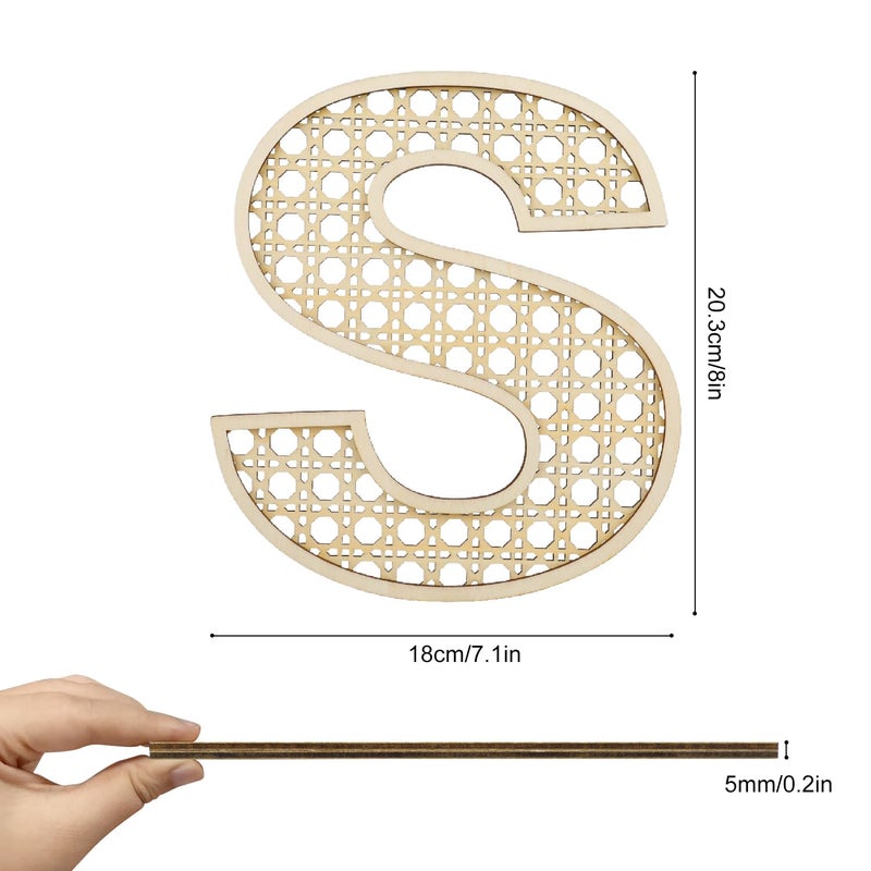 Ethanberg Wooden Rattan Letter S, Boho Nursery Decor Rattan Wood Baby Letters for Baby Shower Wedding Bedroom, 8 Inch Large Rustic Alphabet Letters Home Decoration for Wall Decor Crafts - Image 2